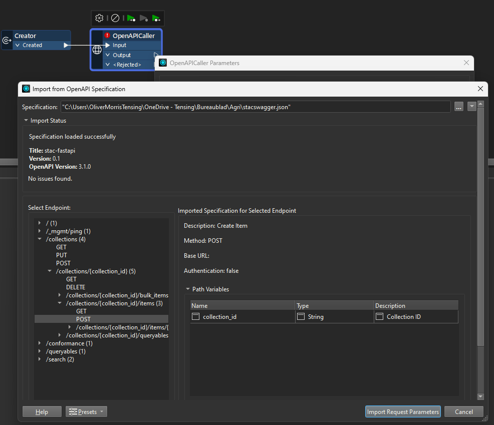 FME local STAC openapi import
